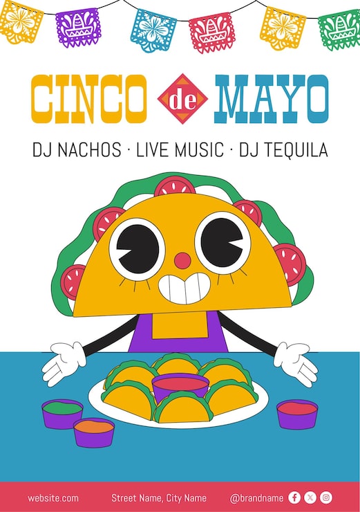 Vettore gratuito flyer della festa del cinco de mayo