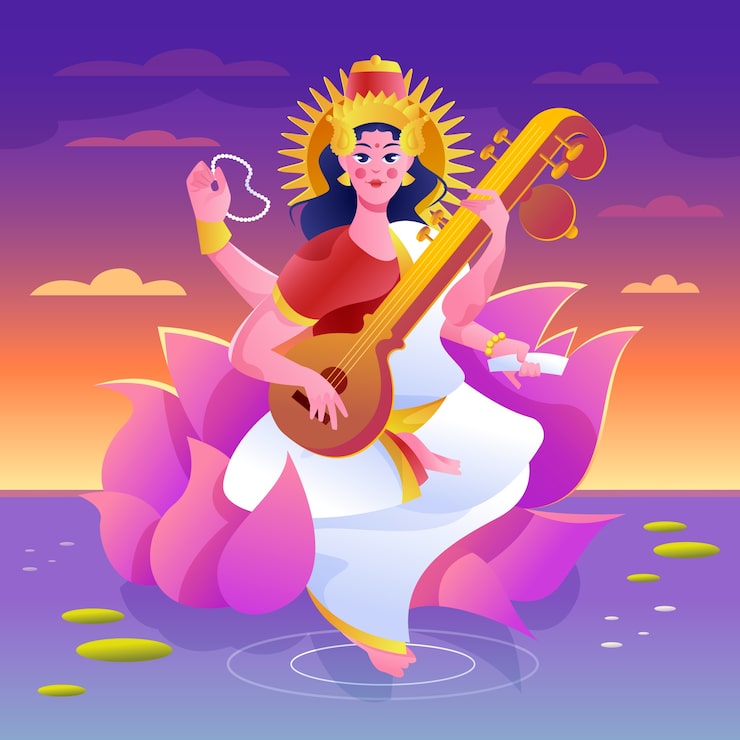 Vettore gratuito gradiente illustrazione panchami vasant con cetra