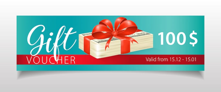 Vettore gratuito iscrizione del buono regalo con banconote e nastro del dollaro