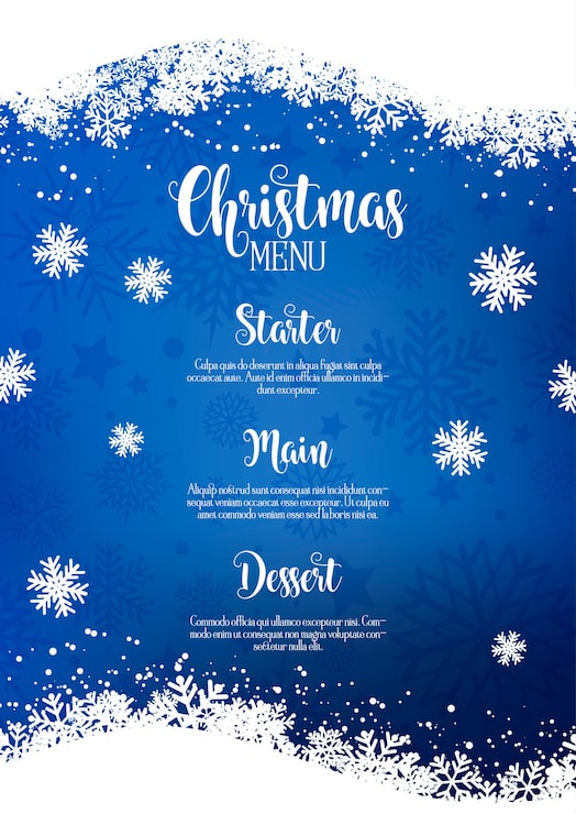 Vettore gratuito menu di natale con disegno a fiocco di neve
