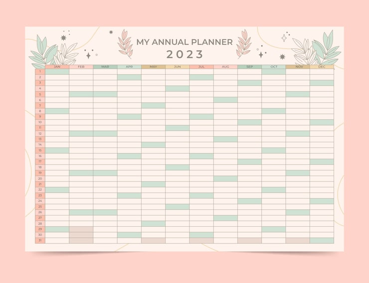 Vettore gratuito modello di calendario da parete annuale 2023 disegnato a mano