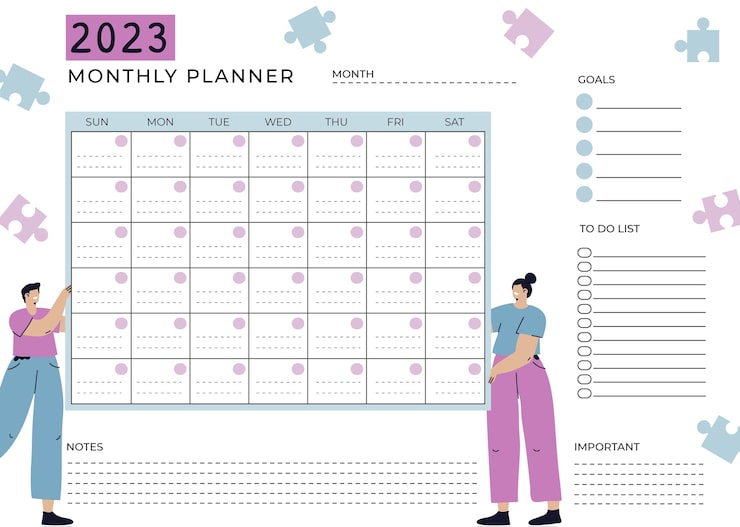 Vettore gratuito modello di calendario mensile piatto 2023