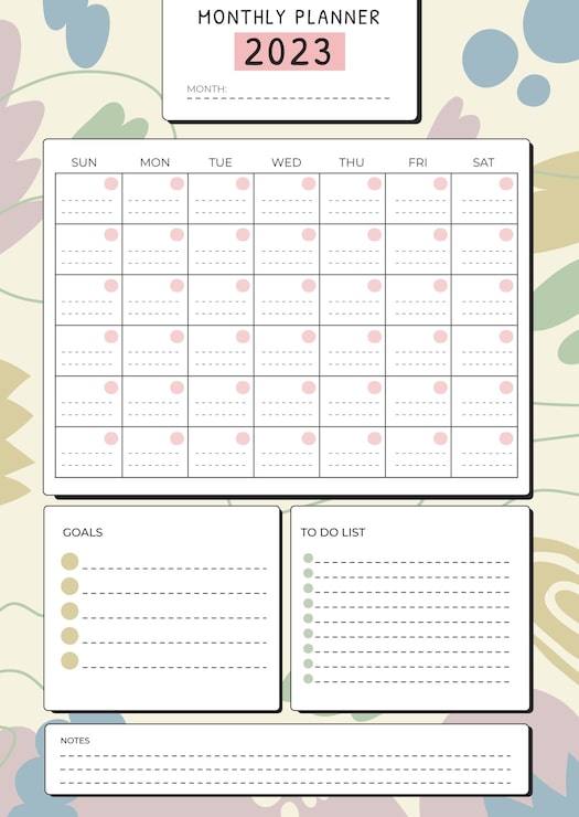 Vettore gratuito modello di calendario mensile piatto 2023