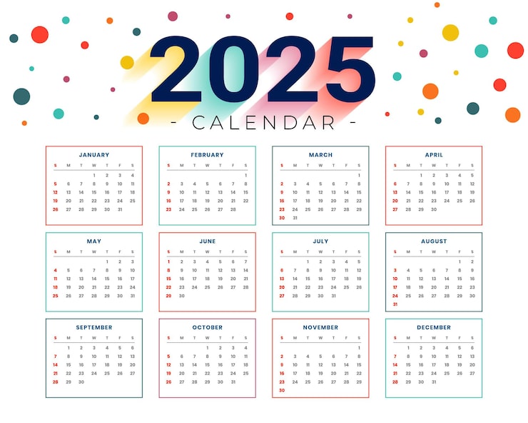 Vettore gratuito modello di calendario per la pianificazione di eventi per il 2025 in stile moderno