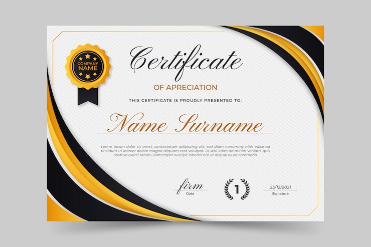 Vettore gratuito modello di certificato elegante in gradiente