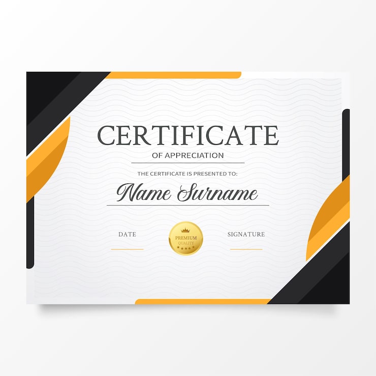 Vettore gratuito modello di certificato moderno con forme arancioni astratte