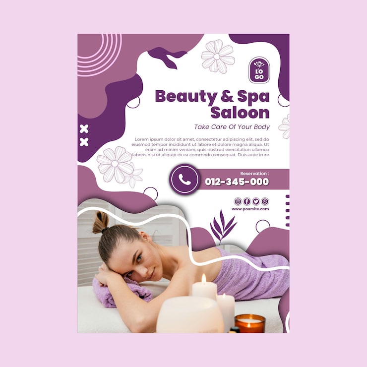 Vettore gratuito modello di poster di salone di bellezza e spa
