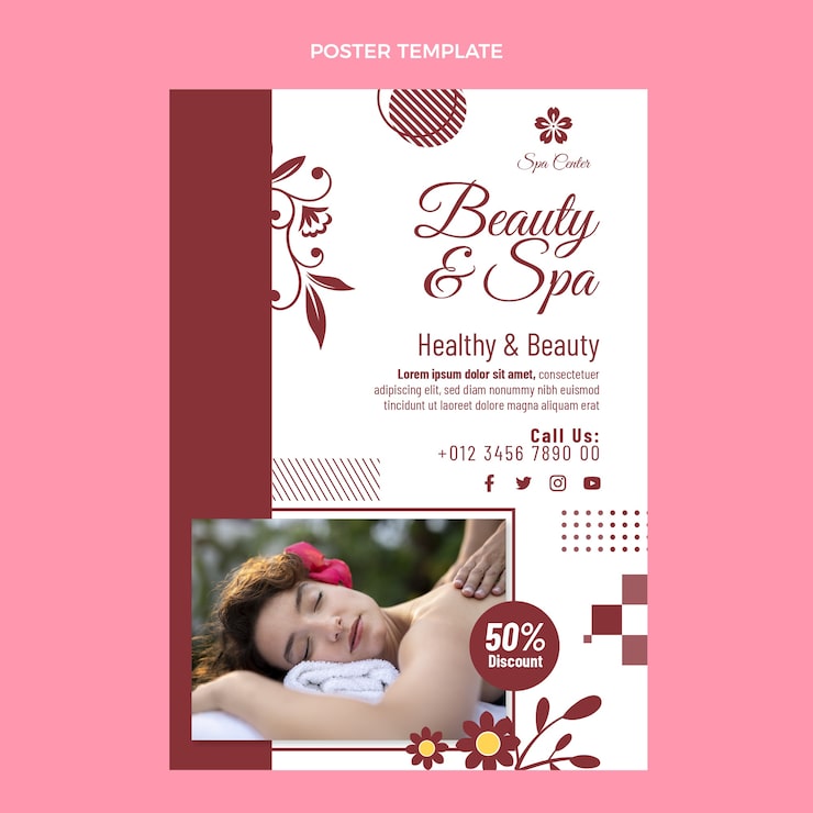Vettore gratuito modello di poster per spa di bellezza design piatto