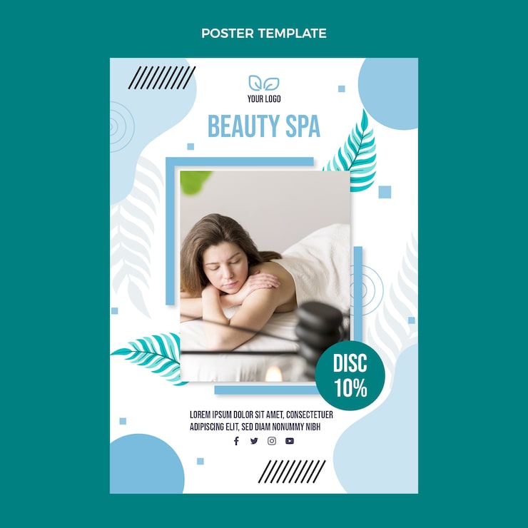 Vettore gratuito modello di poster per trattamenti termali dal design piatto