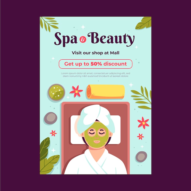 Vettore gratuito modello di poster spa disegnato a mano