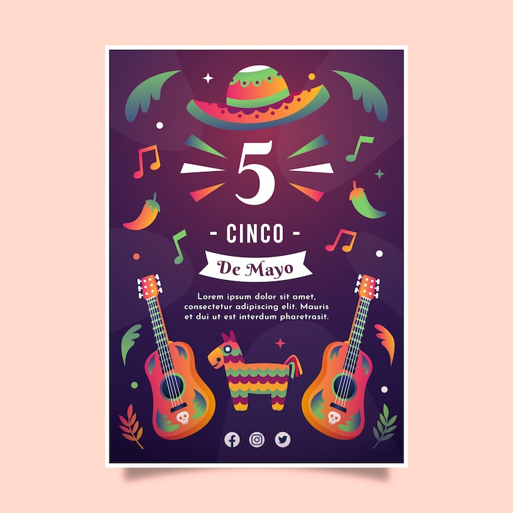 Vettore gratuito modello di poster verticale cinco de mayo sfumato