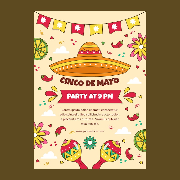 Vettore gratuito modello di poster verticale disegnato a mano cinco de mayo