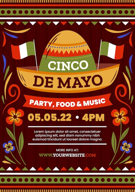 Vettore gratuito modello di poster verticale flat cinco de mayo
