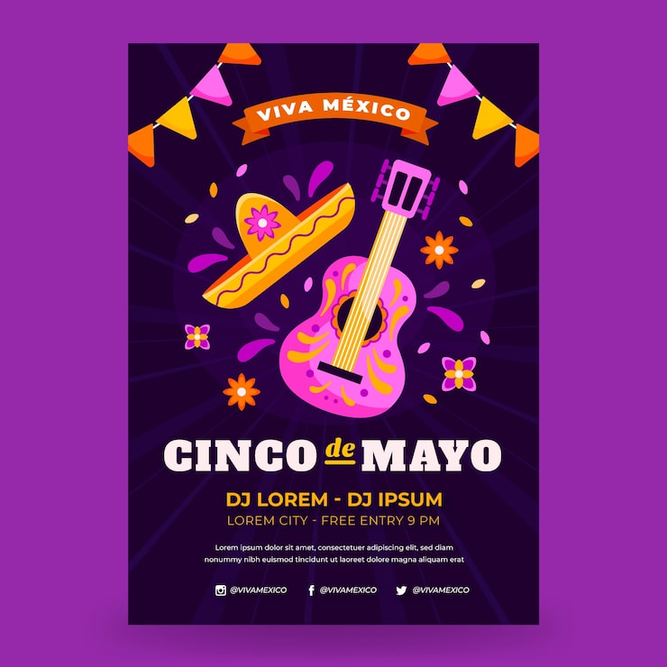 Vettore gratuito modello di poster verticale flat cinco de mayo