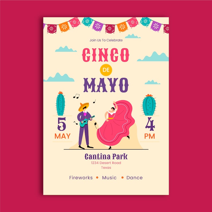 Vettore gratuito modello di poster verticale flat cinco de mayo