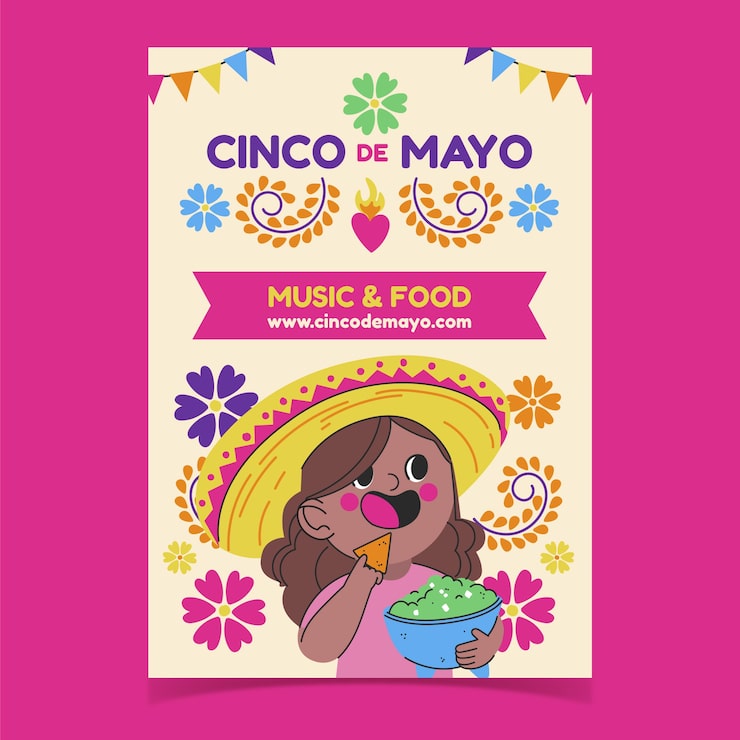Vettore gratuito modello di poster verticale flat cinco de mayo
