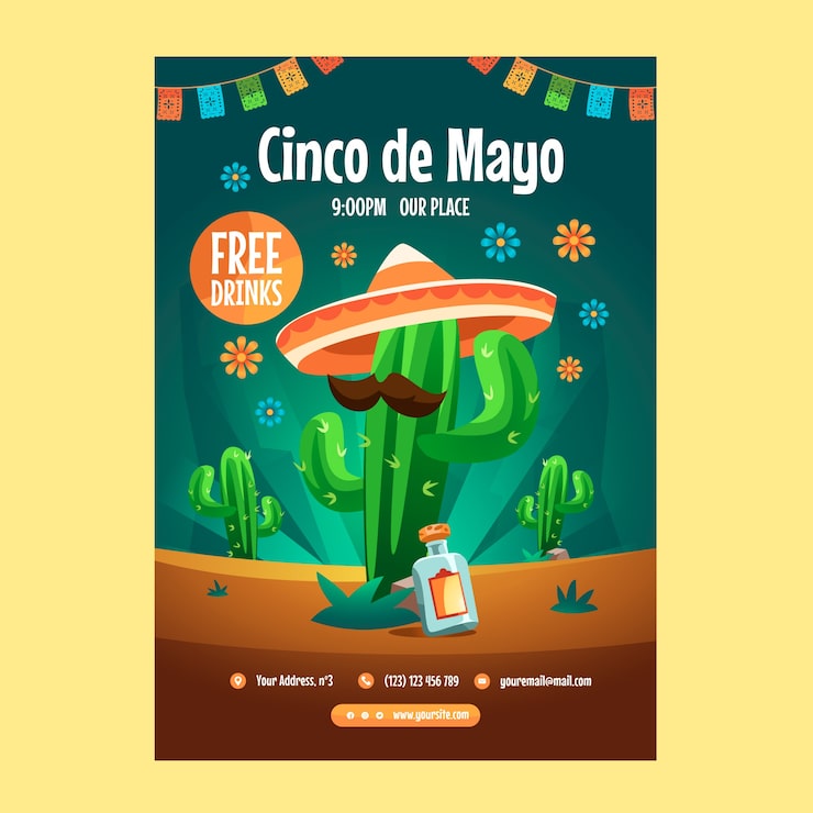 Vettore gratuito modello di poster verticale flat cinco de mayo