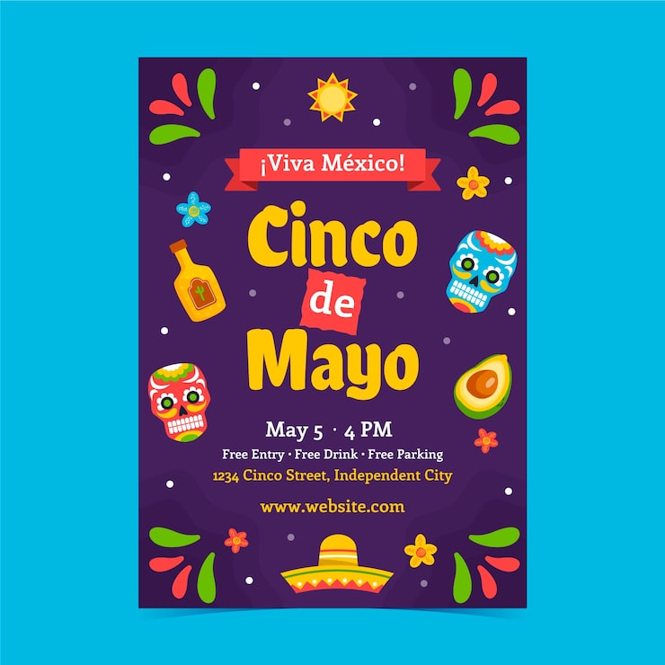 Vettore gratuito modello di poster verticale piatto per la celebrazione del cinco de mayo