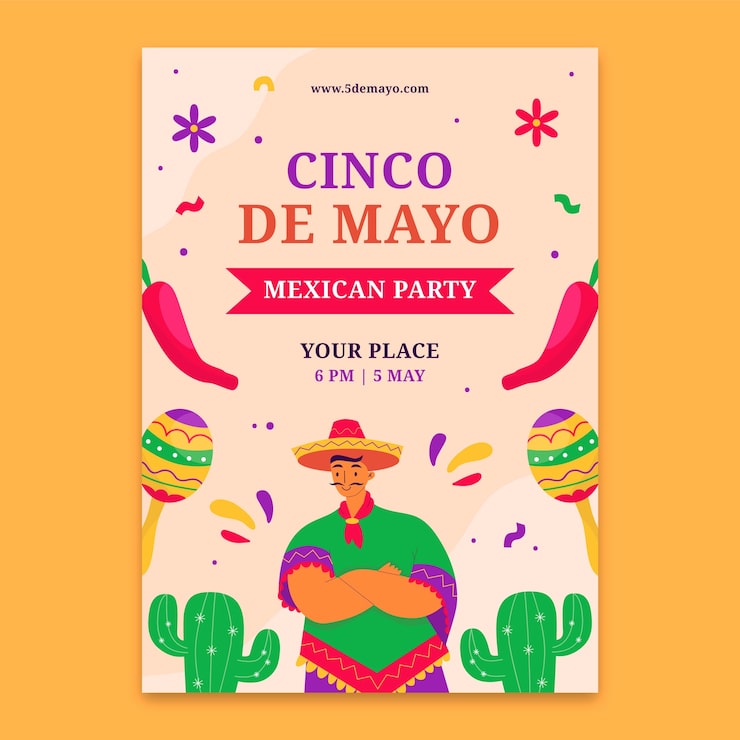 Vettore gratuito modello di poster verticale piatto per la celebrazione del cinco de mayo