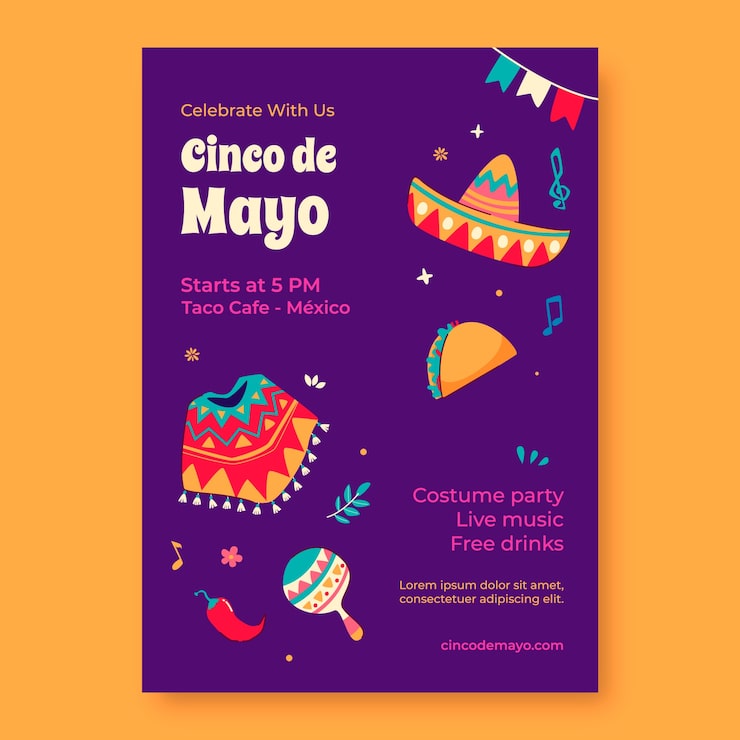 Vettore gratuito modello di poster verticale piatto per la celebrazione del cinco de mayo