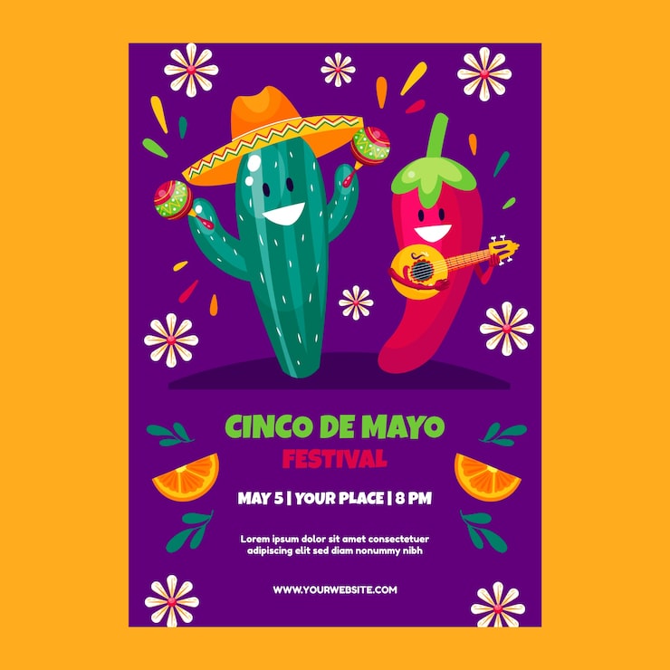 Vettore gratuito modello di poster verticale piatto per la celebrazione del cinco de mayo