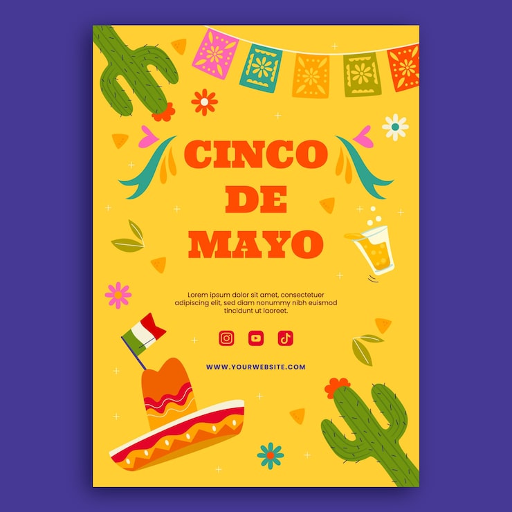 Vettore gratuito modello di poster verticale piatto per la celebrazione del cinco de mayo