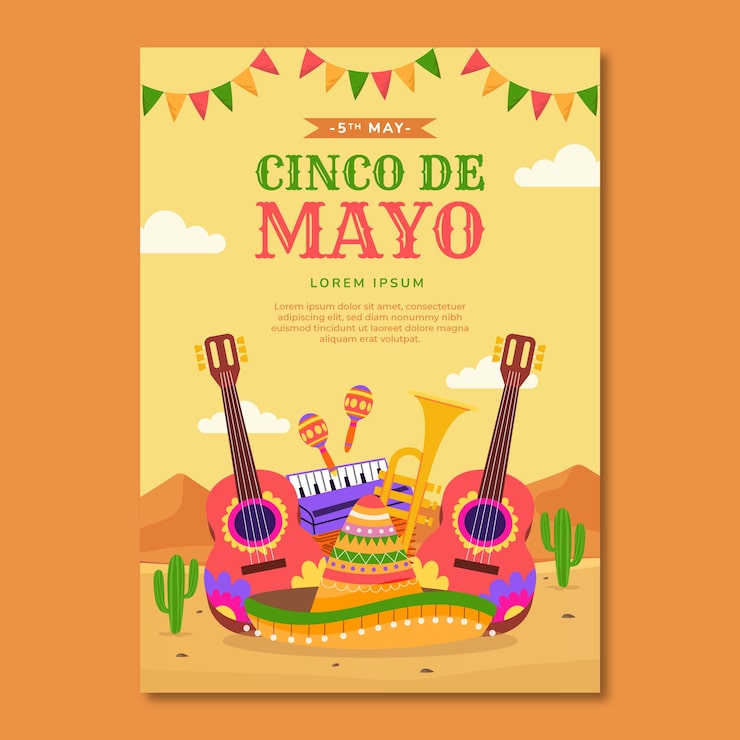Vettore gratuito modello di poster verticale piatto per la celebrazione del cinco de mayo