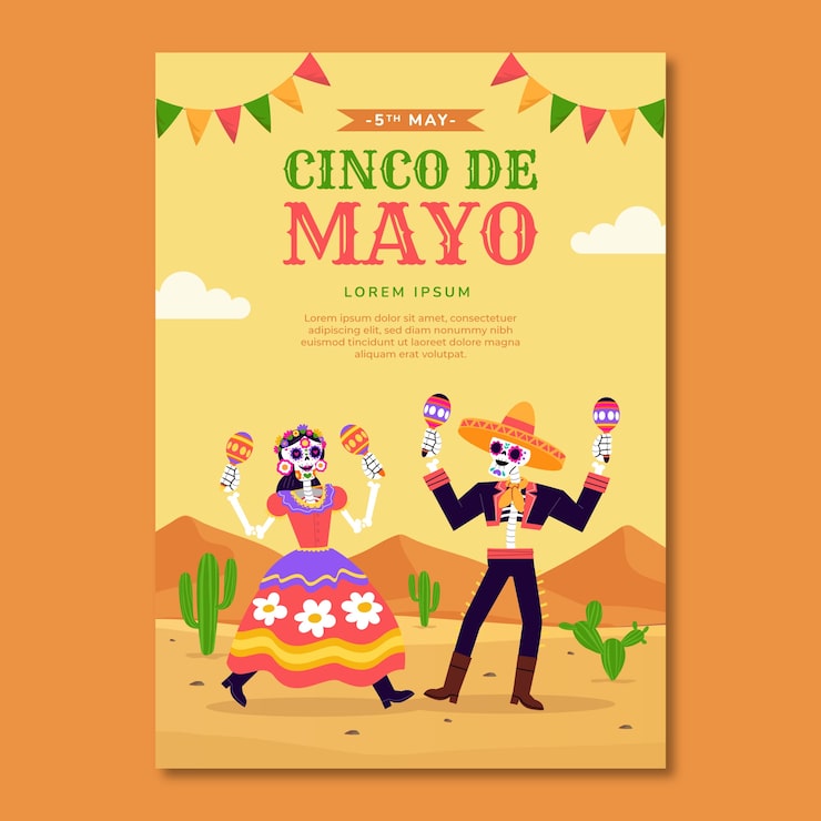 Vettore gratuito modello di poster verticale piatto per la celebrazione del cinco de mayo