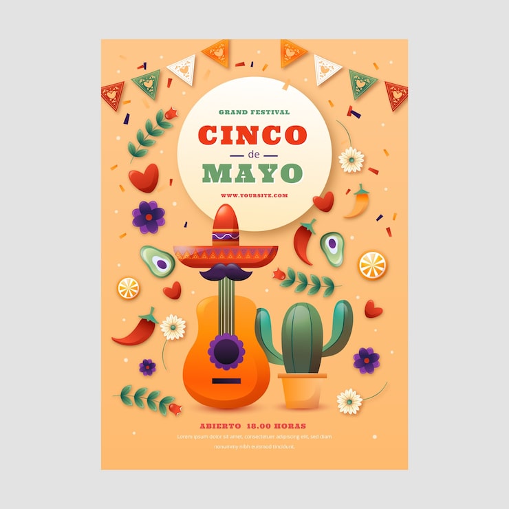 Vettore gratuito modello di poster verticale sfumato per la celebrazione del cinco de mayo