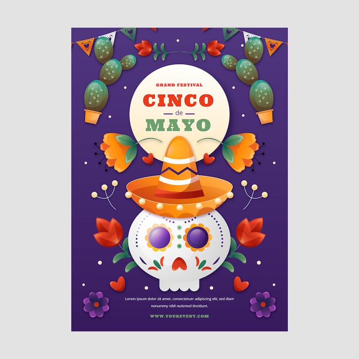 Vettore gratuito modello di poster verticale sfumato per la celebrazione del cinco de mayo