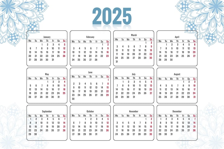 Vettore gratuito moderno stile 2025 bellissimo modello di calendario