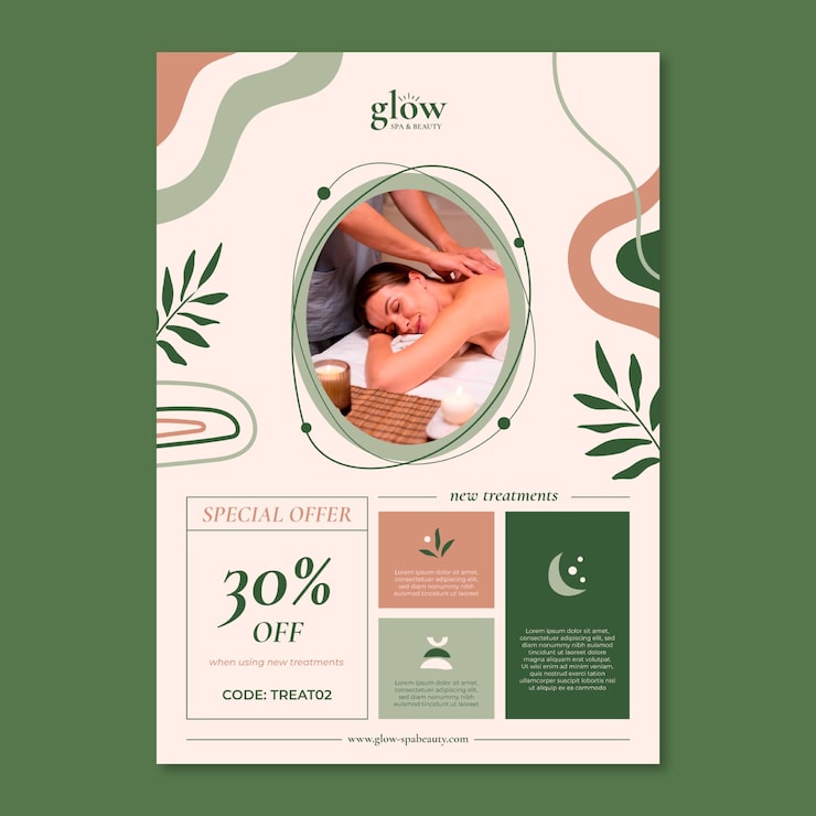 Vettore gratuito poster di trattamento termale boho disegnato a mano