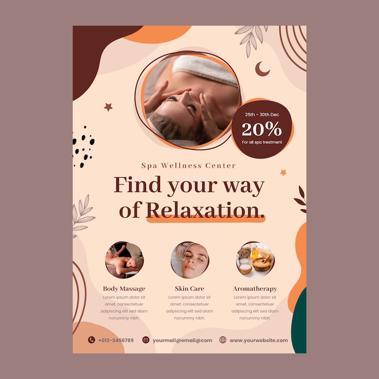 Vettore gratuito poster di trattamento termale boho disegnato a mano