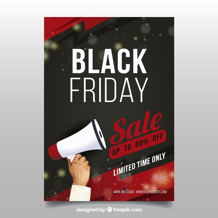 Vettore gratuito poster nero friday con megafono