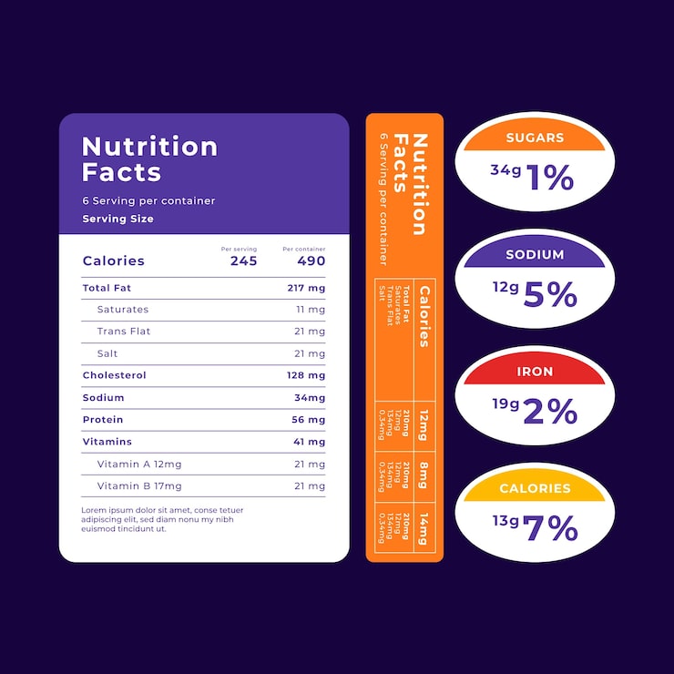 Vettore gratuito set di etichette nutrizionali design piatto