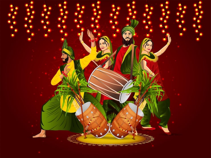 Vettore felice lohri sikh festival celebrazione biglietto di auguri e sfondo