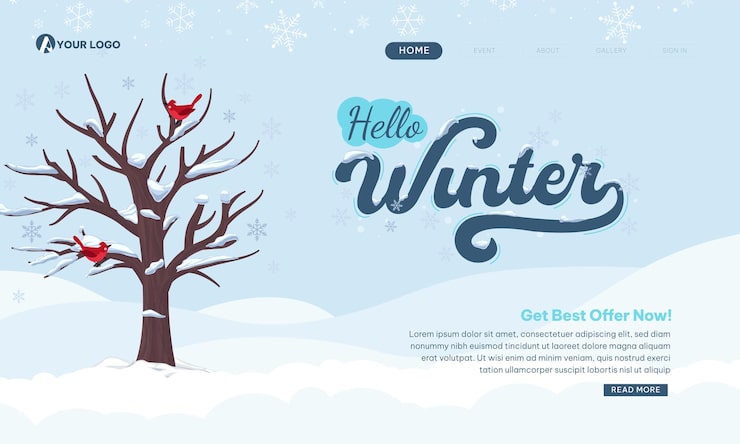 Vettore hello winter web landing page design (design della pagina di destinazione del sito web)