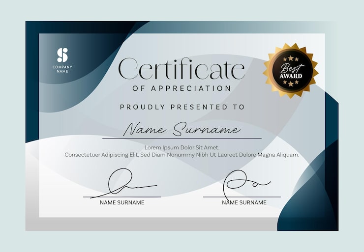 Vettore layout professionale per modello di certificato con design pulito e moderno