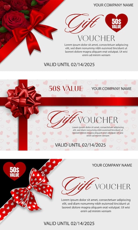 Vettore set di carte regalo per il giorno di san valentino buono regalo per san valentino con fiocco e nastri