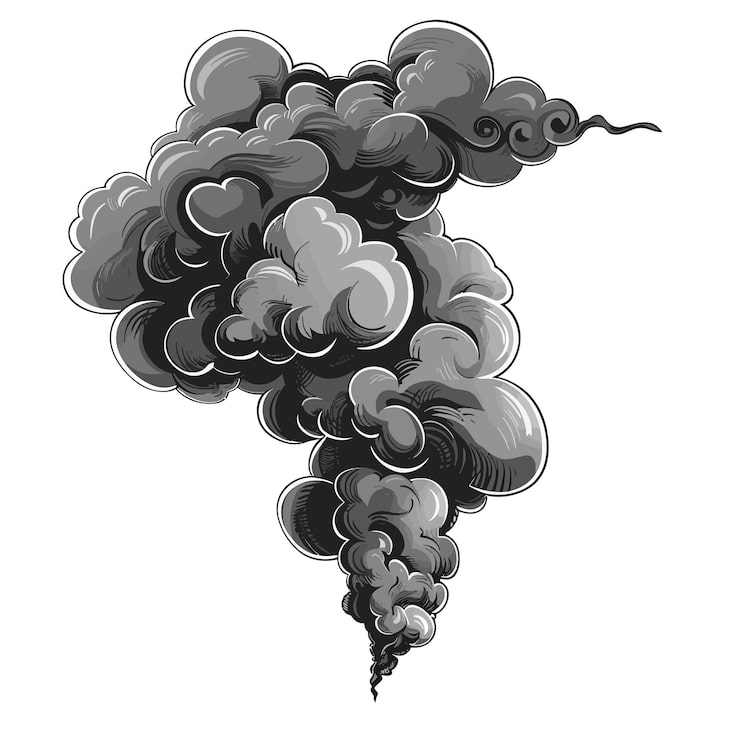Vettore un disegno di fumo che si alza da una tempesta