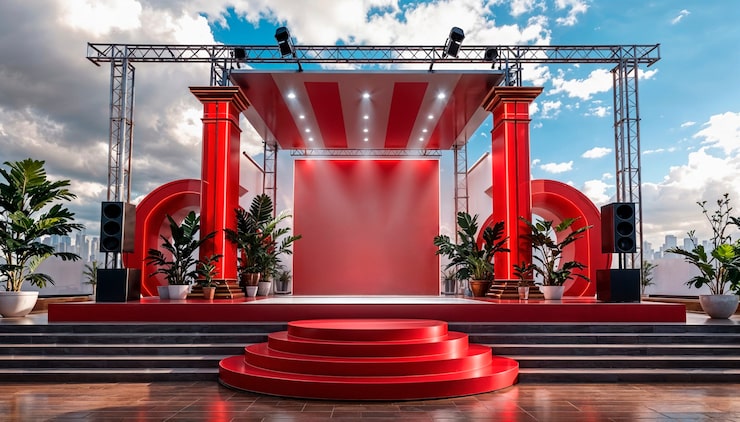 Gratis Foto rode tapijt op het podium op het dak