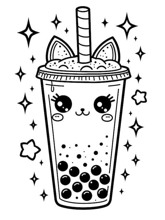 Schattig kawaii bubbelthee kat gezicht