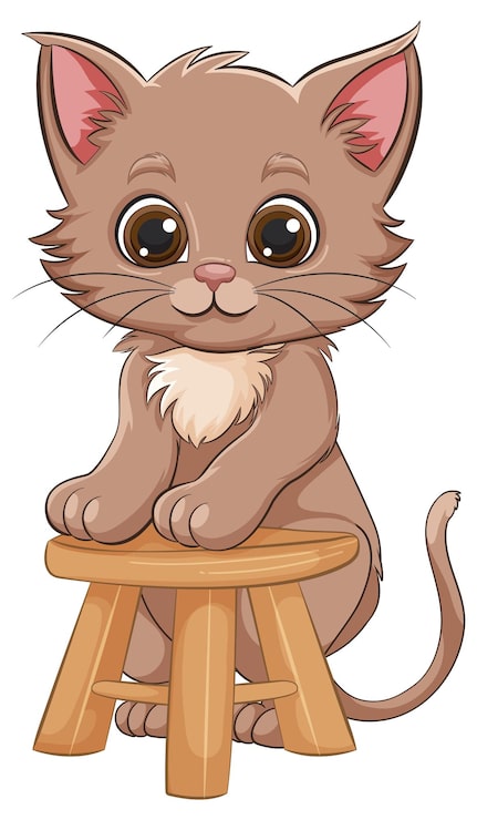 Gratis Vector een schattig kitten zit op een houten stoel.
