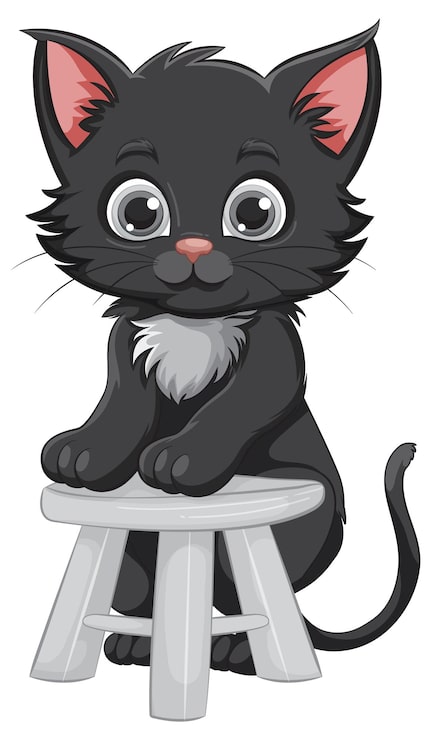 Gratis Vector een schattig zwart kitten op de stoel.