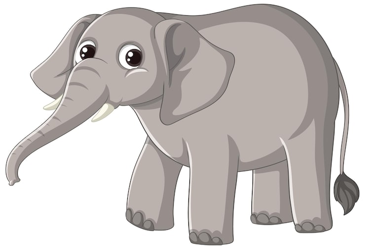 Gratis Vector een tekenfilmfiguur met een olifant op een witte achtergrond
