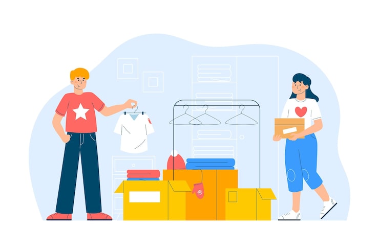 Gratis Vector flat-hand getekend kleding donatie concept