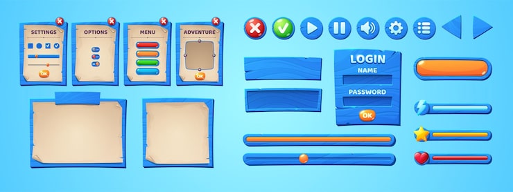 Gratis Vector game ui menu-interface scrollt en perkamenten