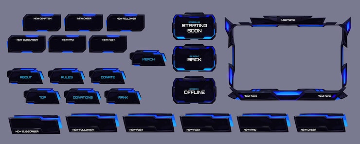 Gratis Vector gamestream overlay ui-frame met blauwe neongloed