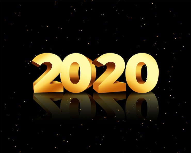 Gratis Vector gouden 2020 in 3d-stijl op zwarte kaart