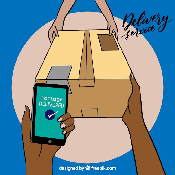 Gratis Vector hand getekende handen met doos en telefoon